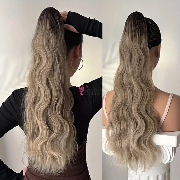 Extensie de par coada ondulata Deep Wave cu cleste 55 cm Cod 195569A Saten Inchis cu Blond Ash Ombre